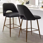 Lot de 2 tabourets de bar à hauteur de comptoir mi-siècle en similicuir, 26 chaises d'îlot de cuisine avec pieds en métal finition noyer - Panipeachy