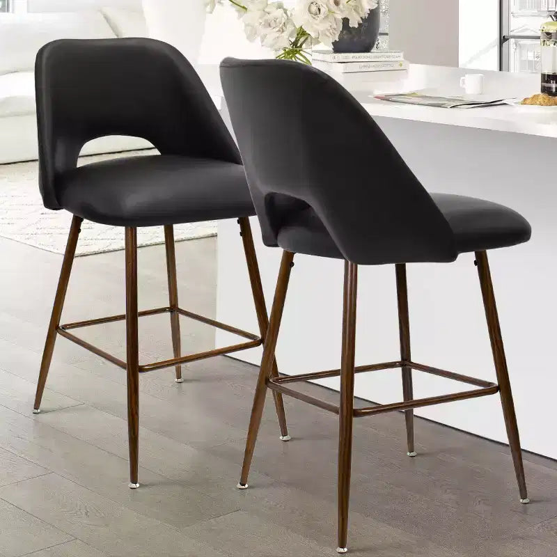 Lot de 2 tabourets de bar à hauteur de comptoir mi-siècle en similicuir, 26 chaises d'îlot de cuisine avec pieds en métal finition noyer - Panipeachy