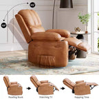 Fauteuil inclinable pour adultes, fauteuil inclinable manuel à bascule en similicuir, fauteuil inclinable pivotant à 360 degrés avec poche latérale, fauteuil inclinable simple, beige