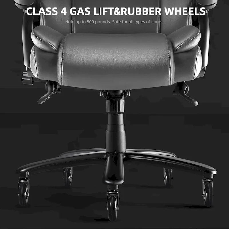 Chaise de bureau de direction Bossin grande taille et forte, 500 lb, avec support lombaire réglable, chaise ergonomique en cuir PU à dossier haut pour ordinateur