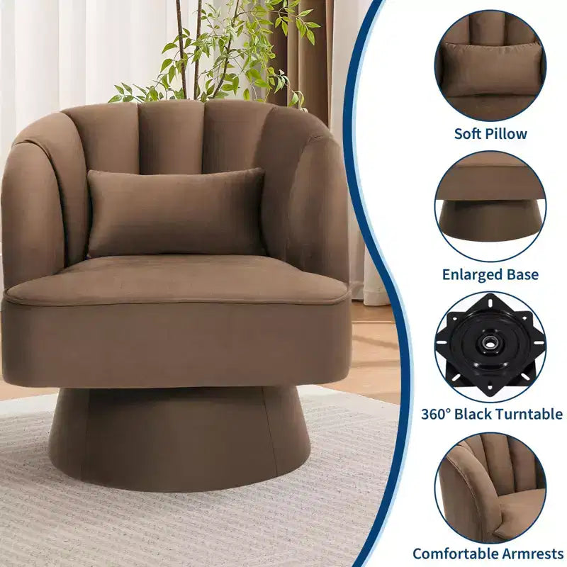 Fauteuil pivotant GustoWave avec accoudoirs, fauteuil rond en velours pivotant à 360° de style Mid-Century, fauteuil moderne pour salon