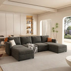 Canapé d'angle modulable 4 places en U gris 123 avec poufs de rangement