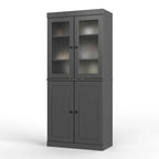 Meuble de rangement en bois massif avec portes en verre dépoli, portes pleines, 2 tiroirs et étagères réglables