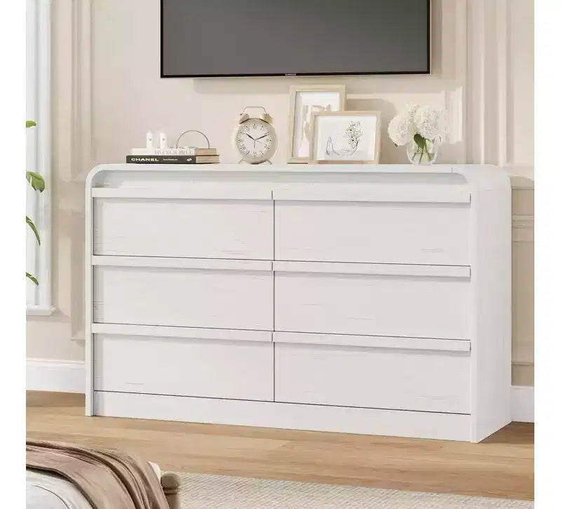 Commode de table à manger moderne à 6 tiroirs en arche - Commode en bois noir de 120 cm de large - Design à bords incurvés - Grand espace de rangement pour salle à manger, chambre, salon
