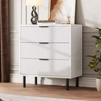 Commode, Meuble à tiroirs – 29,9 po 3 tiroirs cannelés avec pieds en métal et dispositif anti-basculement, rangement blanc pour chambre à coucher, entrée