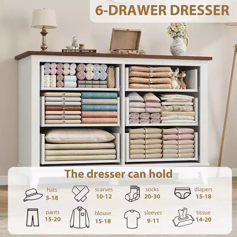 Commode pour Chambre, Commode Moderne en Bois à 6 Tiroirs, Meuble TV, Armoire en Bois, Commodes à 6 Tiroirs pour Chambre Salon