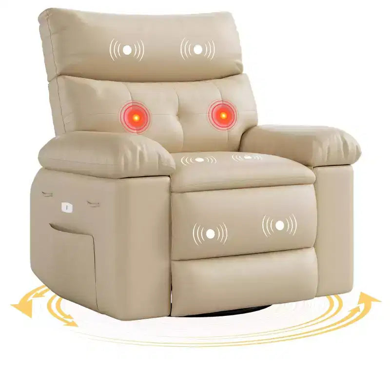 Fauteuil inclinable, fauteuil à bascule électrique pivotant avec chargeur USB pour adultes, avec massage vibrant et chauffage, pour salon, chambre à coucher