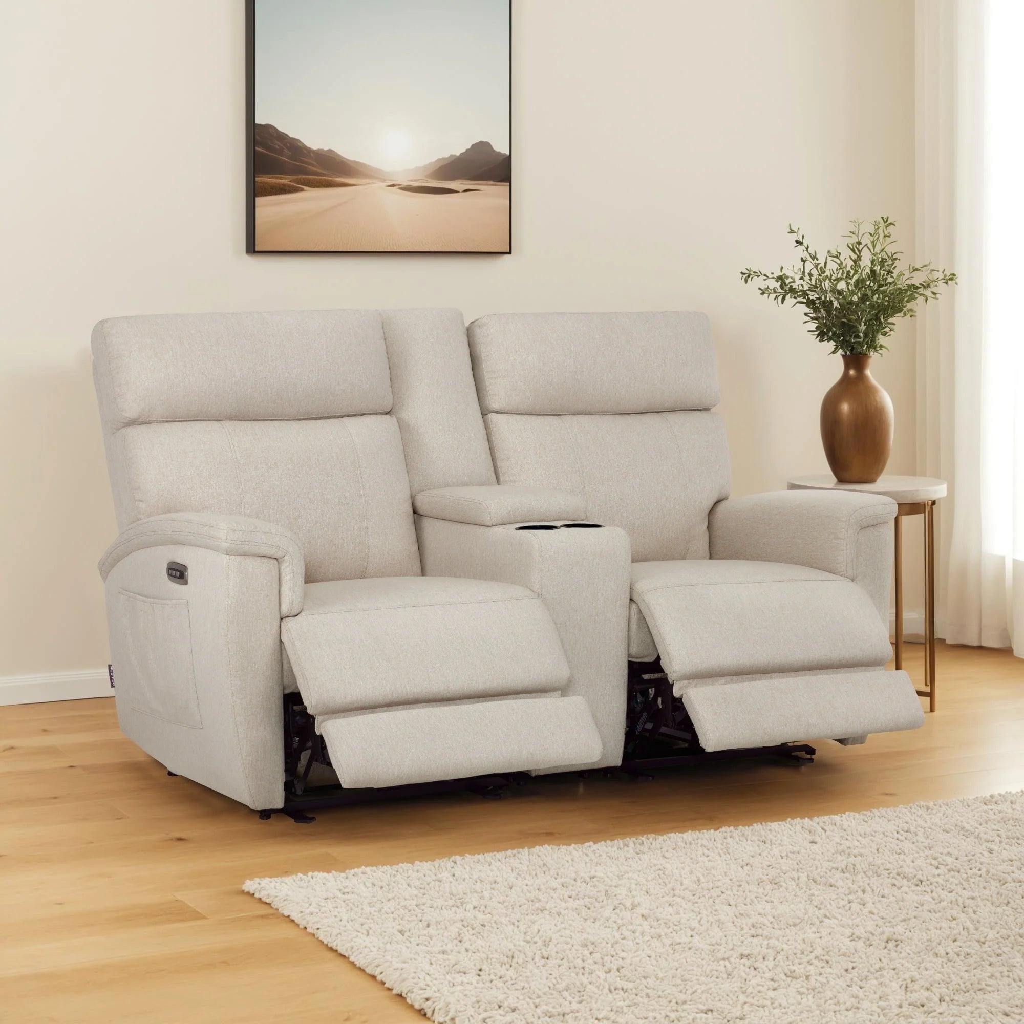 Canapé inclinable électrique MCombo 60,2 po avec massage et double chauffage, appuie-tête réglable, ports USB et Type C, tissu