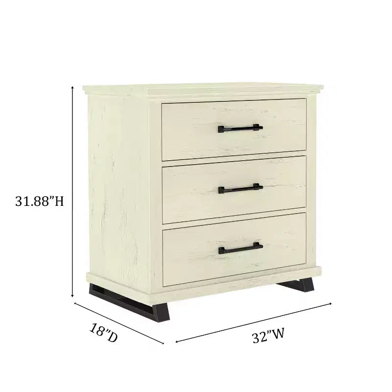 Festivo Ensemble Contemporain 3 pièces Commode 5 tiroirs 24 et Table de Chevet 3 tiroirs Blanc cassé Scié : MDF, Pieds en Métal, Anti-basculement