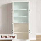 Grand garde-manger de cuisine en bois, armoire de rangement alimentaire autonome de style ferme avec 4 portes magnétiques, étagères réglables, grand rangement