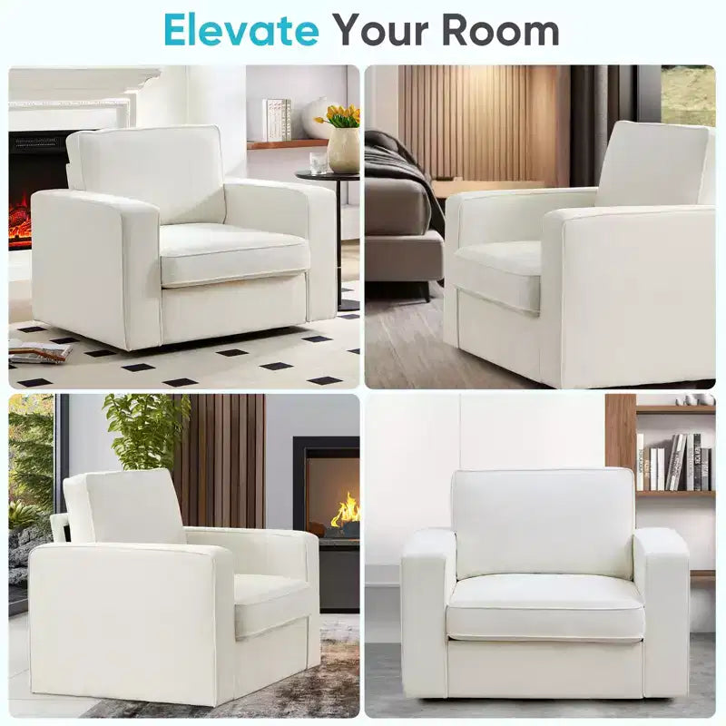 Mjkone Fauteuil pivotant moderne 360°, Fauteuil carré rembourré, Canapé simple confortable en chenille