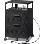 Classeur à 2 tiroirs, support d'imprimante mobile avec étagère de rangement ouverte, meuble de classement en bois pour documents A4 ou format lettre pour bureau à domicile