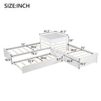 Lit plateforme en L moderne blanc de taille double avec lit gigogne et tiroirs pour chambre à coucher
