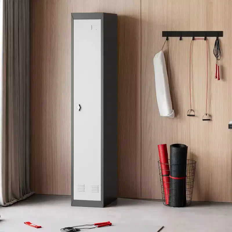 Armoire de rangement métallique de 72 po avec 1 porte, casiers pour employés et étudiants avec étagères, casier de rangement métallique en acier pour l'école, le bureau, la salle de sport, gris et noir