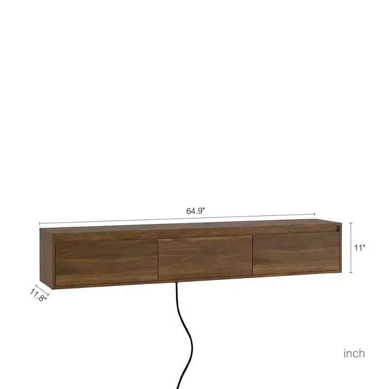 JVNOXK Meuble TV flottant mural de 162,5 cm en bois avec éclairage LED et prise de courant, finition brillante, idéal pour les salons. Ton bois.