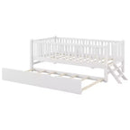 Cadre de lit double avec lit gigogne et garde-corps, lit plateforme bas avec escalier pour garçons et filles