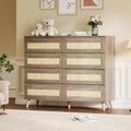 Commode en rotin pour chambre à coucher avec 8 tiroirs, commode de 120 cm de large, commode double en bois moderne avec pieds en bois pour couloir, entrée