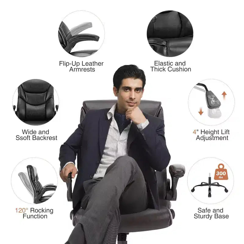 Chaise de bureau ergonomique TUYOHW avec accoudoirs relevables réglables, chaise d'ordinateur pivotante avec soutien lombaire et base en métal, chaise Criss Cross pour la maison