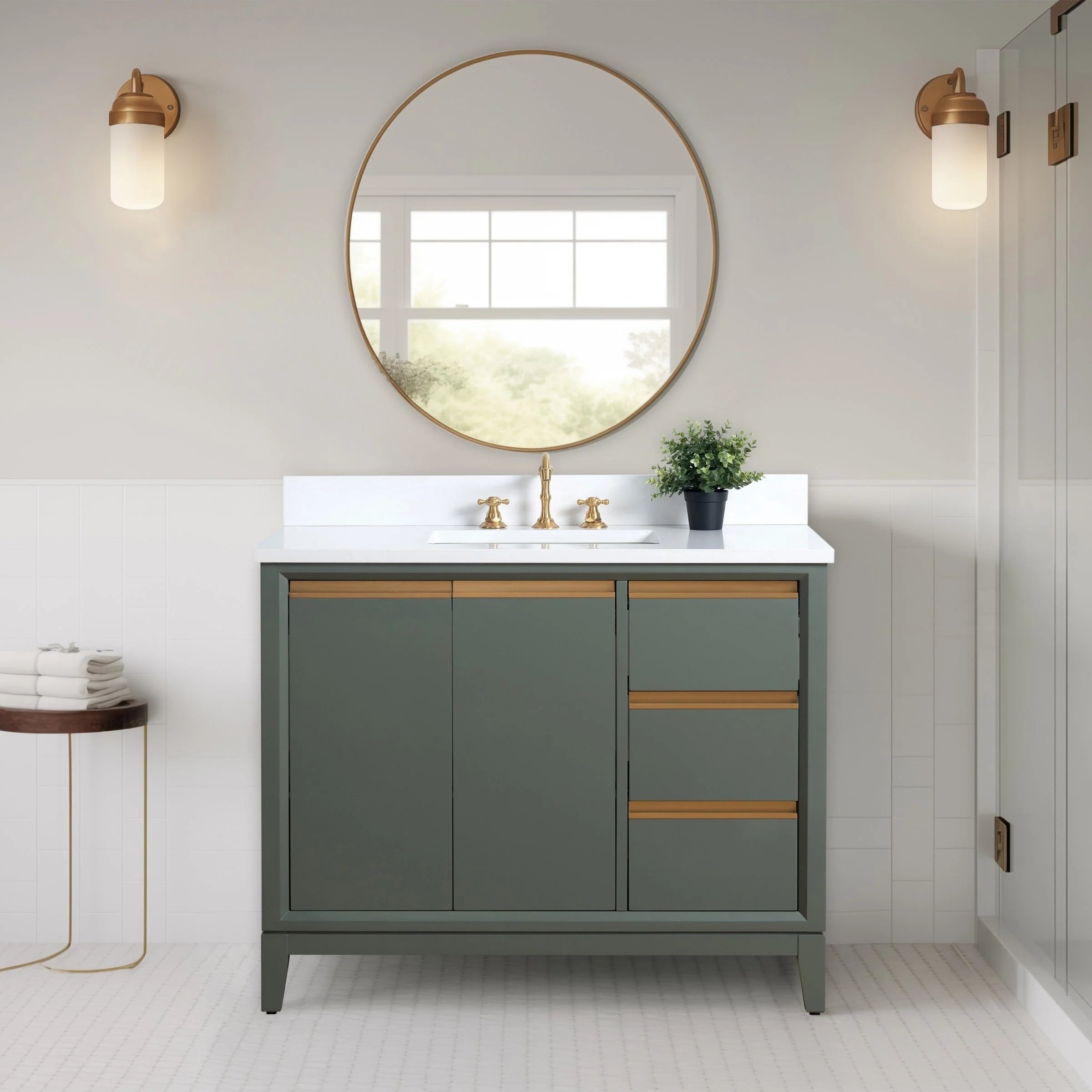 Meuble-lavabo Vanity Art avec évier en céramique et dessus en marbre reconstitué