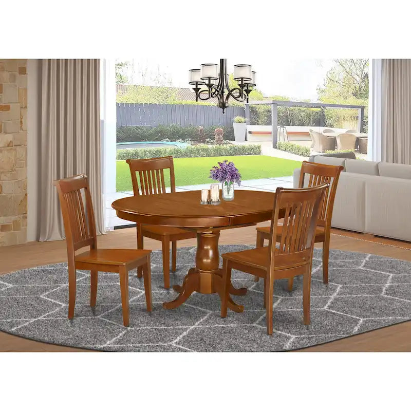 East West Furniture Ensemble de salle à manger 5 pièces - une table à manger ovale et 4 chaises solides, marron selle (options de type de siège)