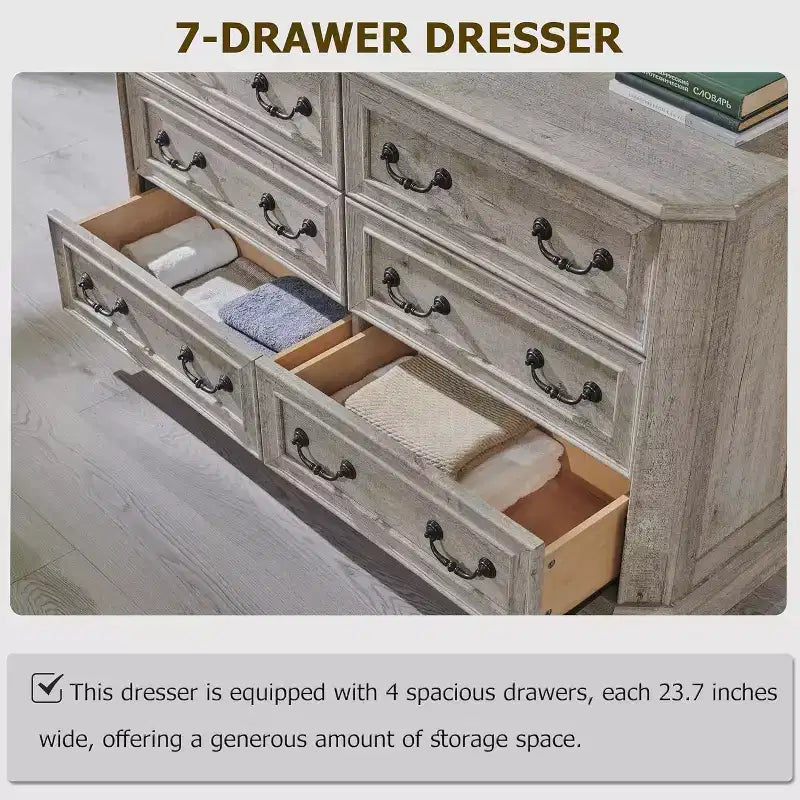 Commode à 6 tiroirs SinCiDo pour chambre à coucher, commode rustique en bois de style ferme, commode vintage de 54 po de largeur pour salon