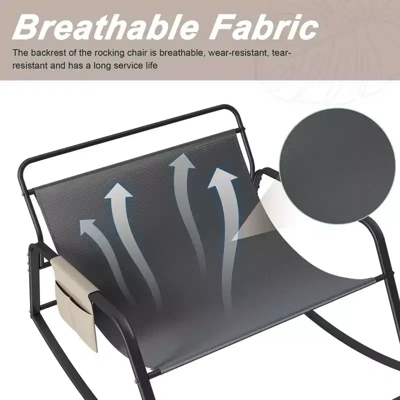 Rocking Chair avec Rangement, Coussins et AccoudoirsFauteuil Ergonomique Toutes Saisons, Confort Respirant pour Chambre, Salon, Patio, Jardin