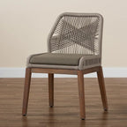 Chaise de salle à manger moderne de style transitionnel en acajou tissée de corde – Gris