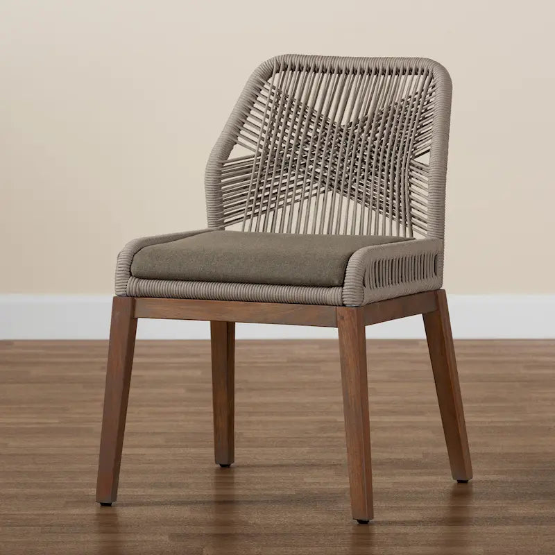 Chaise de salle à manger moderne de style transitionnel en acajou tissée de corde – Gris