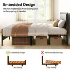 Cadre de lit Dyonery, tête de lit rembourrée en cuir PU, lit plateforme en métal avec rangement sous le lit, pas besoin de sommier tapissier, silencieux, montage facile