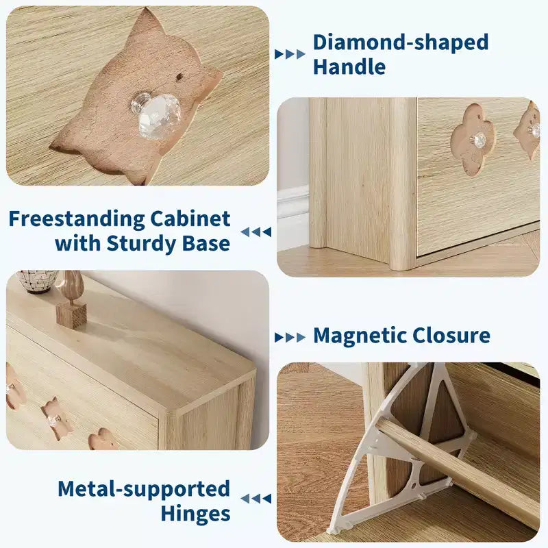 Meuble à chaussures Garvee avec 3 tiroirs basculants sculptés, poignées en cristal, meuble de rangement pour chaussures avec étagère réglable, meuble à chaussures de rangement en bois