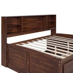 Lit capitaine/lit de repos pleine grandeur en bois avec étagères de rangement intégrées, 4 tiroirs et 2 armoires, marron antique -