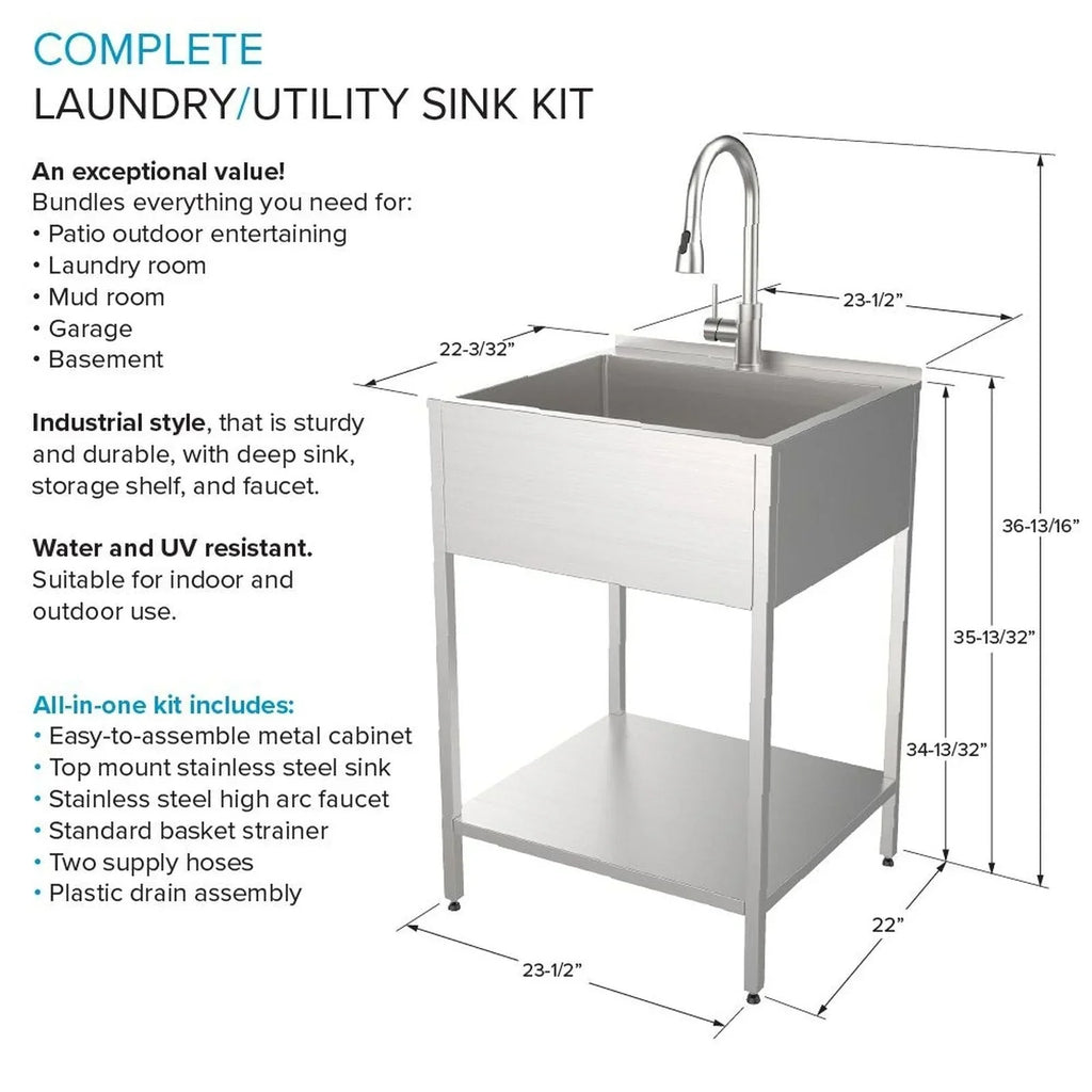 Transolid EWS-2422S Évier de buanderie et support de lavage en acier inoxydable de 24 po L x 22 po P x 35 po H - 24 po x 22 po