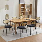 Lot de 2 chaises de salle à manger Acekool Mid Century Modern en velours avec dossier en rotin et pieds en métal pour cuisine ou salon