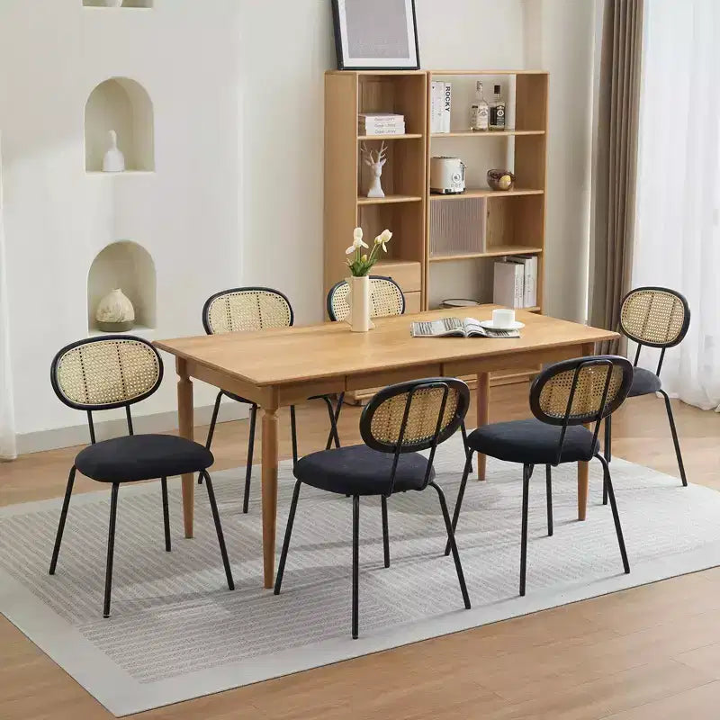 Lot de 2 chaises de salle à manger Acekool Mid Century Modern en velours avec dossier en rotin et pieds en métal pour cuisine ou salon