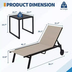 2 chaises longues de patio en tissu avec table d'appoint, dossier réglable, transats de piscine à roulettes, chaises de bronzage pour piscine extérieure, cour, pelouse