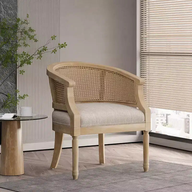 TUYOHW Fauteuil d'appoint moderne en bois avec assise épaisse et confortable, dossier incurvé en rotin, fauteuil de salon pour le séjour, la chambre