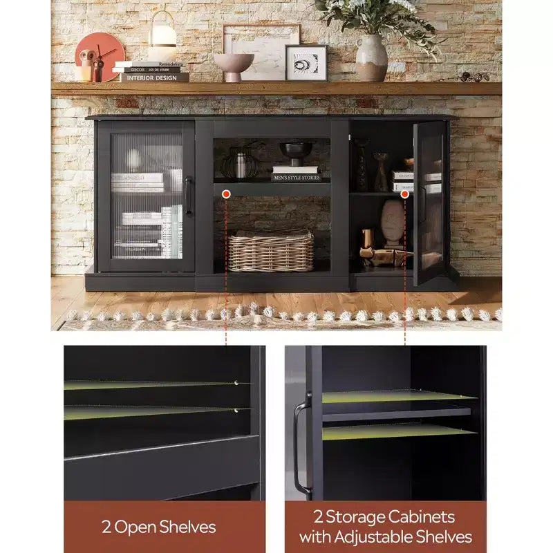 Meuble TV DEXYLLO de style moderne du milieu du siècle pour téléviseur de 75 pouces, console TV pour salon, meuble TV avec armoires de rangement, chambre à coucher