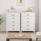TROPOW Commode 5 tiroirs pour chambre à coucher, commode haute de 114,8 cm, tiroir vertical avec rangement autoportant, armoire de rangement en bois pour chambre à coucher