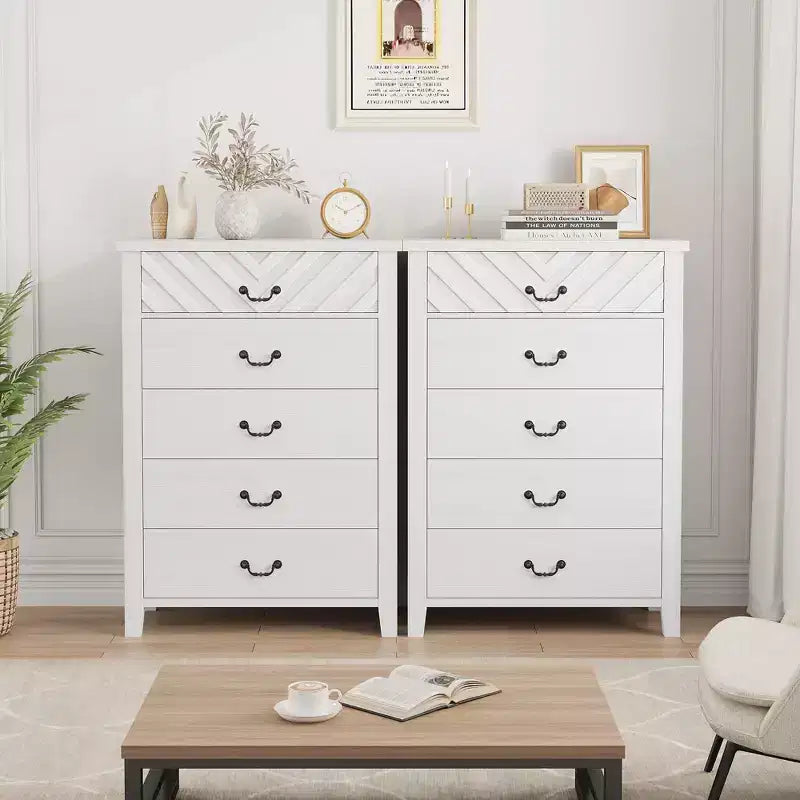 TROPOW Commode 5 tiroirs pour chambre à coucher, commode haute de 114,8 cm, tiroir vertical avec rangement autoportant, armoire de rangement en bois pour chambre à coucher