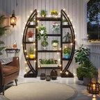 Lantine Étagère à plantes incurvée à 8 niveaux pour l'intérieur, étagère industrielle en métal de 175 cm de haut pour salon, balcon, terrasse, noire