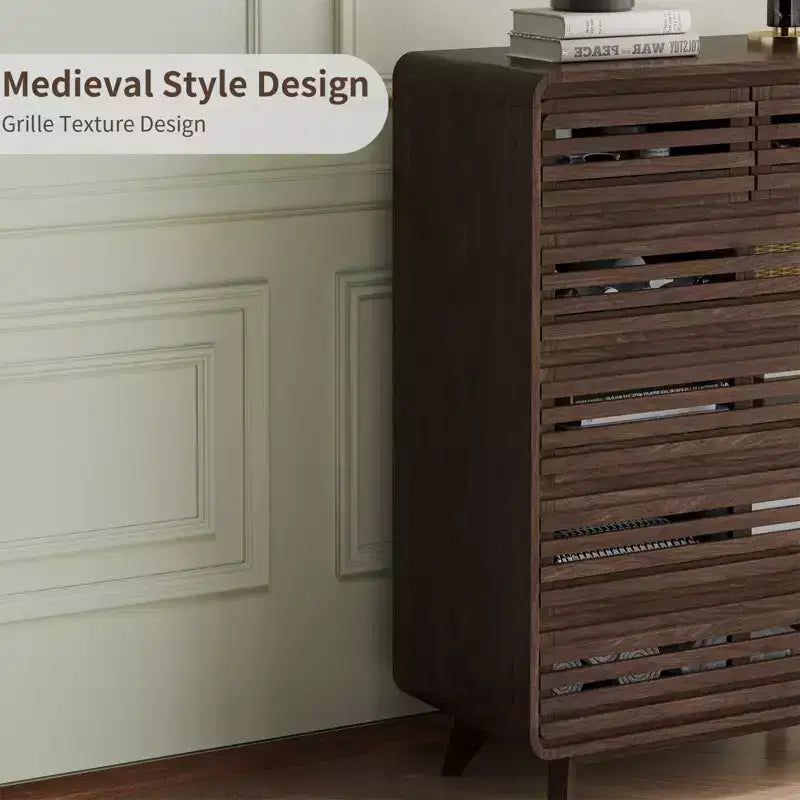Commode haute SOLACE FURNITURE à 6 tiroirs, commodes avec grille et design incurvé