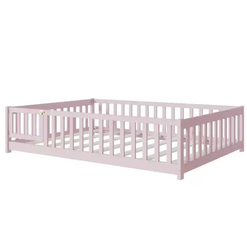 Lit au sol pleine grandeur Luxystar avec clôture et porte pour chambre d'enfant