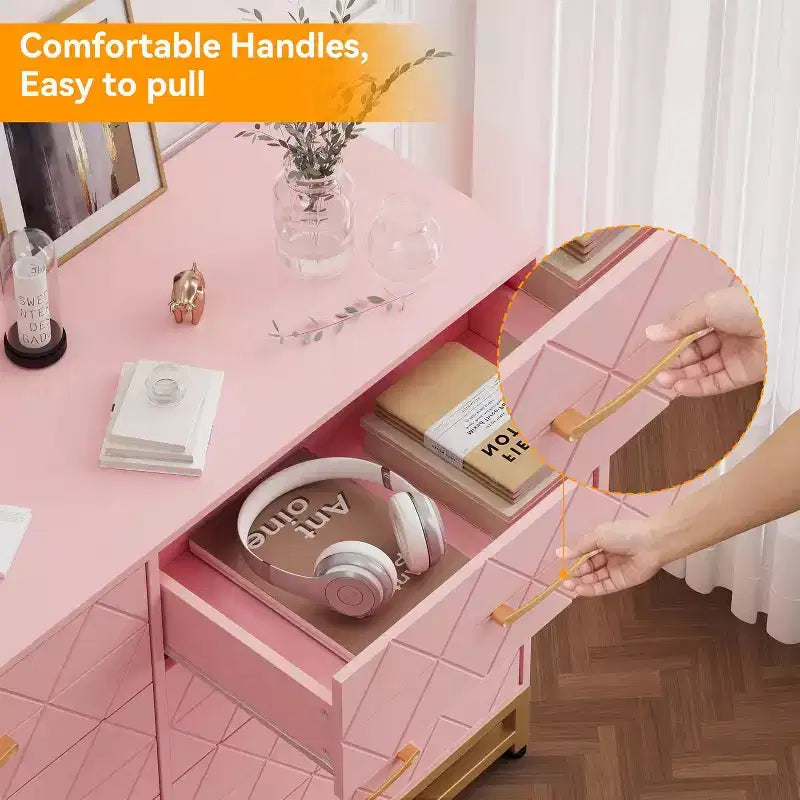 Commode de chambre avec 8 tiroirs, commode de meuble TV, grande commode en bois pour le rangement et l'organisation.