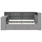 Lit plateforme double en bois Luxystar avec tête de lit capitonnée, 8 étagères de rangement, lit gigogne et bureau