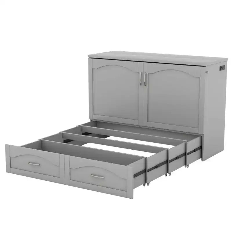 Lit escamotable Whisen avec structure de poulie, se plie dans une armoire avec tiroir et ports USB