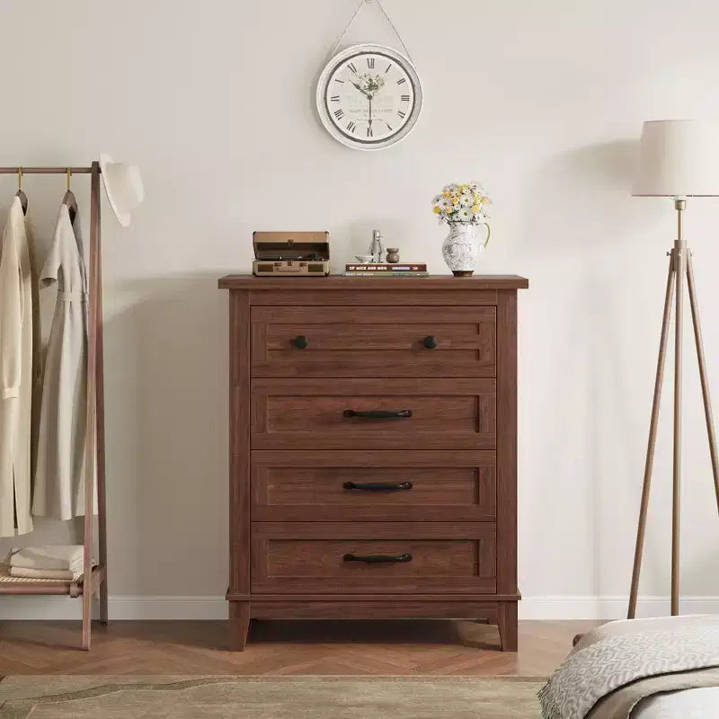 GustoWave Commode 4 tiroirs pour chambre à coucher, commode verticale haute de 88,4 cm avec grand rangement, commode en bois autoportante pour chambre à coucher, salon