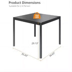Table carrée 35x35 pouces, cadre en fer avec plateau en aluminium, gris foncé, assemblage KD pour salle à manger/bureau