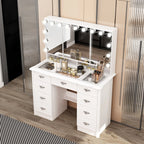Coiffeuse moderne blanche avec miroir pliable éclairage réglable - 102,1 x 137,4 cm