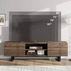 Meuble TV industriel de 75 pouces avec 2 tiroirs, console média en bois robuste pour salon et chambre à coucher
