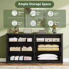 Commode large en bois à 6 tiroirs - Meuble de rangement moderne sans poignée pour chambre, salon, couloir et entrée, grande commode.